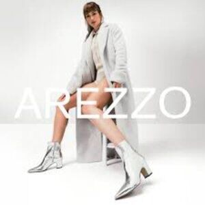 ArezzomJemma Spark Metal Silver Mid Block Genuine Leather Boot NIB sz 7.5